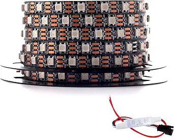 WS2812B LED Strip SMD 5050 Individual Addressable 60Pixels/m 300Pixels RGB Pixel Strip Full Color LED Strip Non-Waterproof DC5V (16.4FT 300led IP30, Black PCB)