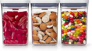 OXO Good Grips POP Small Square Airtight Food Storage Containers, 3-Piece
