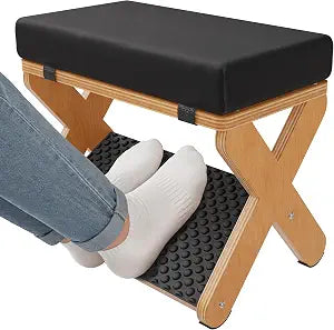 Wood X-Legs Small Ottoman Foot Stool, Sturdy and Anti-Slip Padded Footrest
