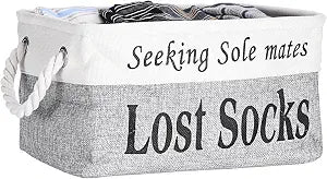 Lost Socks Basket for Laundry Room, Fabric Missing Sock Holder, Gray
