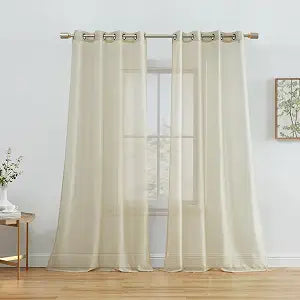 HLC.ME Semi Sheer Grommet Window Curtains, 2 Panels, 54x108 Inch, Beige
