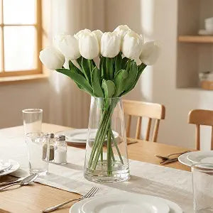 Faux Tulip in Vase, White Artificial Tulips Flowers 10 Pcs, Real Touch Lifelike Fake Tulip Bouquet for Home Kitchen Dining Table Decor, Spring Flowers for Wedding Centerpieces, Mother's Day Easter