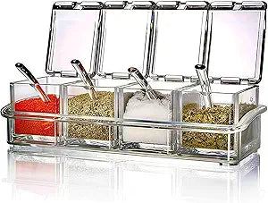 4 Pack 5.75oz Plastic Clear Condiment Containers with Lids and Spoons