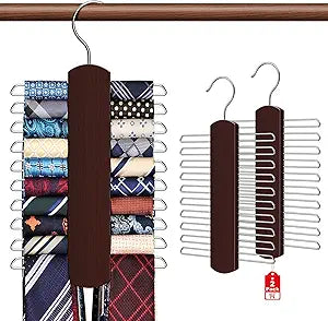 2 Pack Tie Rack for Closet, Premium Wooden Necktie Organizer Storage