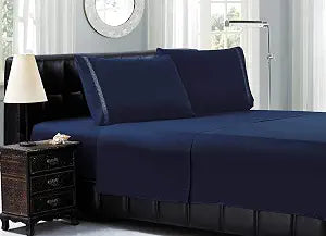 Elegant Comfort Luxury Bed Sheet Sets on Amazon! 1500 Thread Count Egyptian Quality Cable Embroidery 4-Piece Sheet Set Wrinkle-Free 100%, Queen, Navy Blue