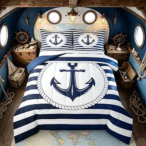 Erosebridal Nautical Comforter Set Twin Size for Kids Adults Boys