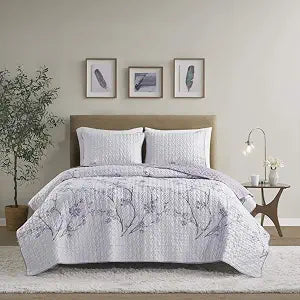 Comfort Spaces Bedspread Coverlet Set, Full/Queen, 3 Piece, Grey/Purple