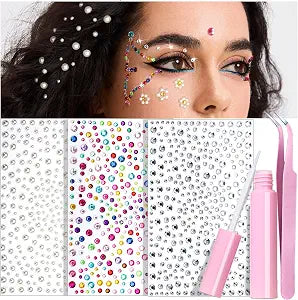 YGDZ Face Gems with Face Makeup Glue for Rhinestones, Face Jewels Stickers, Eye, Pearl Hair Gems for Women, Girls, Body Glue for Skin, Self Adhesive Rhinestone for Nail Art, Crafts