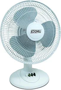 EZ-CHILL 12" 3-Speed Oscillating Table Fan for Home - White