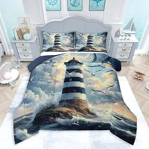 Feelyou Lighthouse Seagull Ocean Sea Comforter Set Twin Size Bedding Set