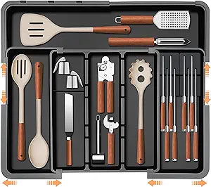 Large Utensil Drawer Organizer for Kitchen, Expandable Silverware Organizer