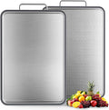 Stainless Steel Cutting Board 16''x11'', Double Sided 304 Steel Cutting Board for Meat, Vegetables & Fruits, Heavy Duty Rust-Resistant Chopping Board for Kitchen with Juice Groove on Both Sides