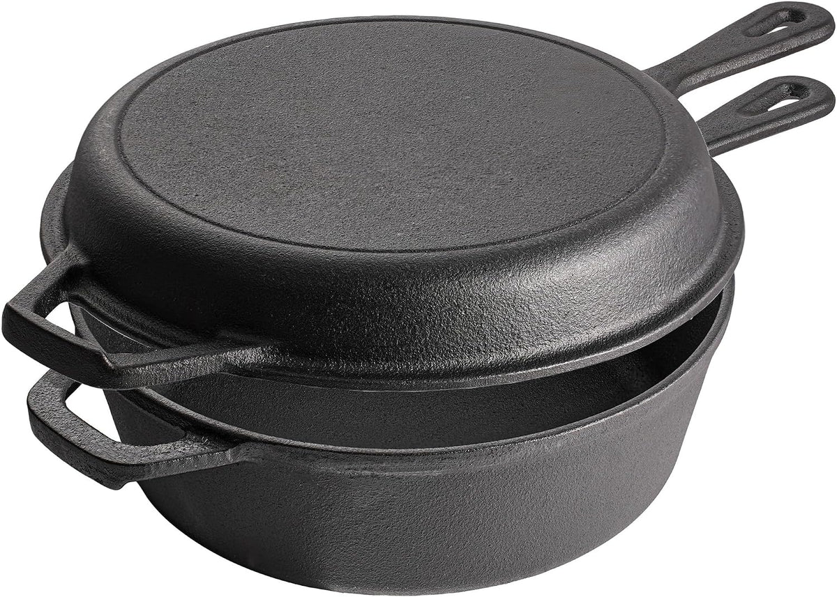 Vivicreate 2 in 1 Cast Iron Dutch Oven Pot with Skillet Lid Pre Seasoned Multi Cooker for Baking Frying Roasting Camping Compatible with All Stoves olla de hierro fundido sartÃ©n