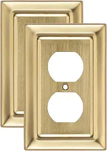Monarch Abode Duplex Outlet Cover Plate  1-Gang Brushed Gold Plug Wall Plates, Electrical Outlet Cover Plates, Electric Outlets Covers, Architectural Decorative Outlets Covers Wall Plate, Pack of 2