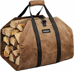 AMAGABELI GARDEN & HOME Canvas Firewood Carrier Firewood Bag Heavy Duty Large Fireplace Carrier Logs Tote Waxed Fire Wood Carring Bag with Handles Wood Sling Log Holder Cabin Stove Accessories