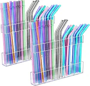 2-Pack Acrylic Straw Holder for Cabinet Door, 9.5 in, Transparent