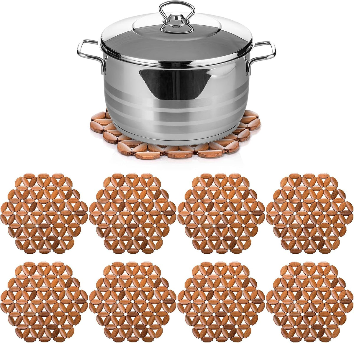 Tlence 8 Pack Bamboo Trivet Mat, Bamboo Hot Plate Pad, Heat Resistant Table Counter Protector, Coaster for Hot Tea Coffee Pot Plates Pans Bowls, Festive Design Table DÃ©cor, Kitchen Gift Idea