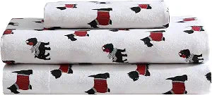100% Cotton Flannel Twin Sheet Set, 3-Piece, Warm Doggies Red