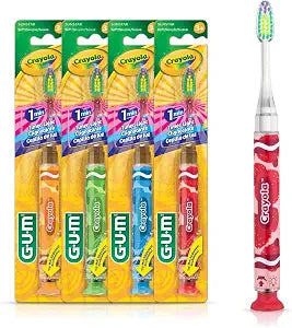 GUM Crayola Timer Light Kids Soft Toothbrush, Ages 3+, 1 Count (4 Pack)