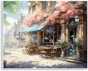 Cherry Blossom Bistro Floral, 11 x 14 Inch Mounted Print on Wall Plaque