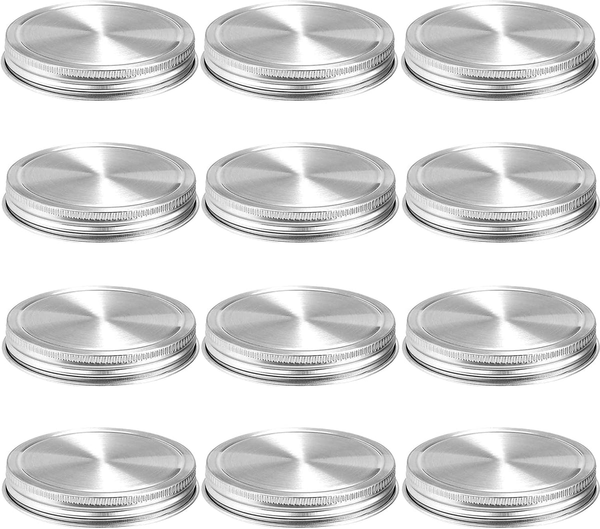 Stainless Steel Mason Jar Lids,12 Pack Polished Surface,Reusable and Leak Proof,Storage Caps with Silicone Seals for Wide Mouth Size Jars (12-Pack Stainless Steel Lids(Wide Mouth))