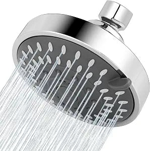 Voolan High Pressure Shower Head - 4 Inch Rain Showerhead - High Flow Bathroom Shower with 5 Spray Settings For a Luxury Showering Experience Even with Low Water Pressure (Chrome)
