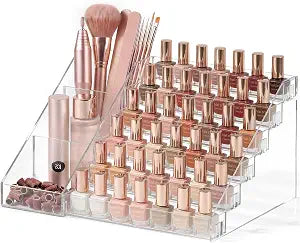 HBlife 6 Tier Nail Polish Organizer with Nail Supplies Organizer, Quick Assembly Clear Acrylic Nail Polish Holder Display Stand for Gel Polish (1 Pack)