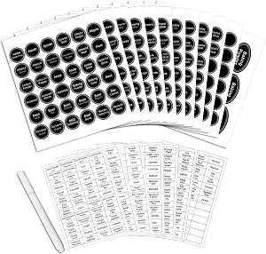 SWOMMOLY 771 Printed Spice Jar Labels with Extra Write-on Labels, Chalk Pen