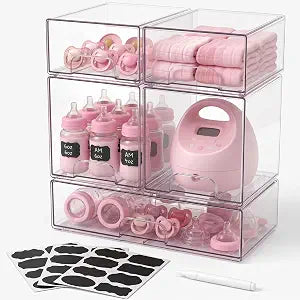 5in1 Baby Bottle Organizer with Labels,Drawer Storage Station for Pump Part