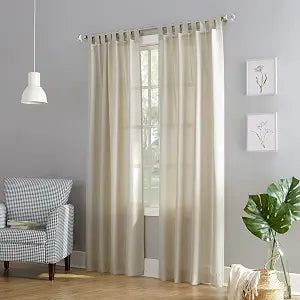 No. 918 Trevor Heathered Texture Semi-Sheer Tab Top Curtain Panel Pair, 40" x 63", Ecru