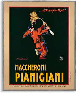 Stupell Industries 'Maccheroni Pianigiani Vintage Poster', Framed Giclee Art, Gray, 11 x 14 Inches, Easy to Hang and Sturdy, Made in USA, by Marcello Dudovich