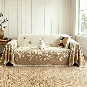 71x118 Chenille Couch Cover Reversible Sofa Slipcover with Tassels