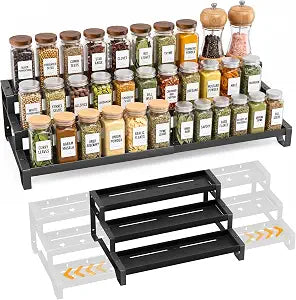 Expandable Spice Rack Organizer for Cabinet, 3-Tier Metal Shelf