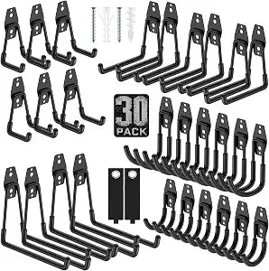 Garage Hooks, Anti-Slip Heavy Duty Wall Mount Hooks, 30-Pack