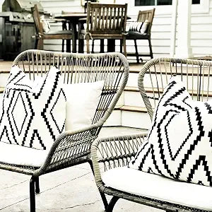 Outdoor Pillow Cover Waterproof Set of 2, Geometric Boho Black and White Throw Pillows for Patio Furniture, Outdoor Pillow Covers for Couch, White (Black&White-02, 18x18 Inch)