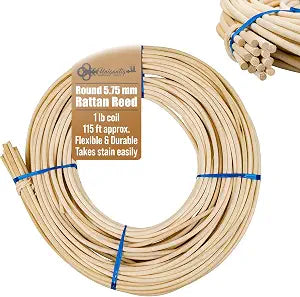 5.75 mm Round Rattan Reed - 1 Pound Coil - Basket Weaving, Wicker Furniture Making and Wicker Repair Supplies - UA-575RR