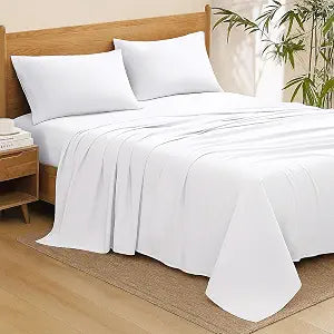 Ready To Rest 100% Egyptian Cotton Twin XL Sheet Set - 4 Piece Sheets with 15" Deep Pocket, 1 Fitted Sheets + 1 Flat Sheet & 2 Pillowcases, Extra Long Bed Sheets for Dorm Bedding (White Solid)
