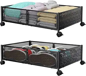 PHINOX Under Bed Storage Container with wheels,Patterned,Metal,2 Pack,Black