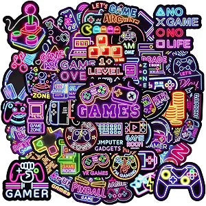 50Pcs Neon Game Stickers, Video Game Stickers, Gamer Waterproof Vinyl Decals for Laptop, Water Bottle, Skateboard, Gamer Decor, Party Favors Gifts