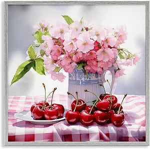 Cherries Blossoms Bouquet Floral, 12 x 12 Inch Framed Gicle Print