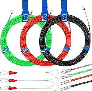 3PCS Electrical Fish Tape 10m, 4mm Wire Fish Tape Wire Puller Through Wall Wire Threader, Fish Tape Cable Puller Kit with Guide Springs and Fastener, Retractable Cable Pulling Tools (32ft)