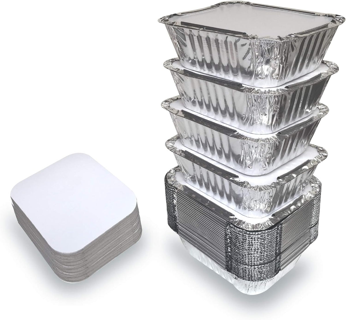 55 Pack - Aluminum Pan/Containers with Lids/Foil Containers/Aluminum Pans with Lids/Take Out Containers/Disposable Pans/Aluminum Foil Food Containers/Freezer Meals containers (1 LB)