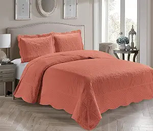 Home Collection 3 Piece Over Size Embossed Solid Color Coverlet Bedspread New # Veronica (Orange, Full/Queen)