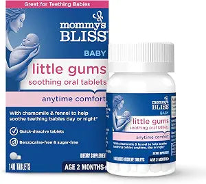 Mommy's Bliss Little Gums Soothing Oral Tablets, Great for Teething Babies, Benzocaine-Free & Sugar-Free, 2 Months+, 1 Bottle (140 Tablets)