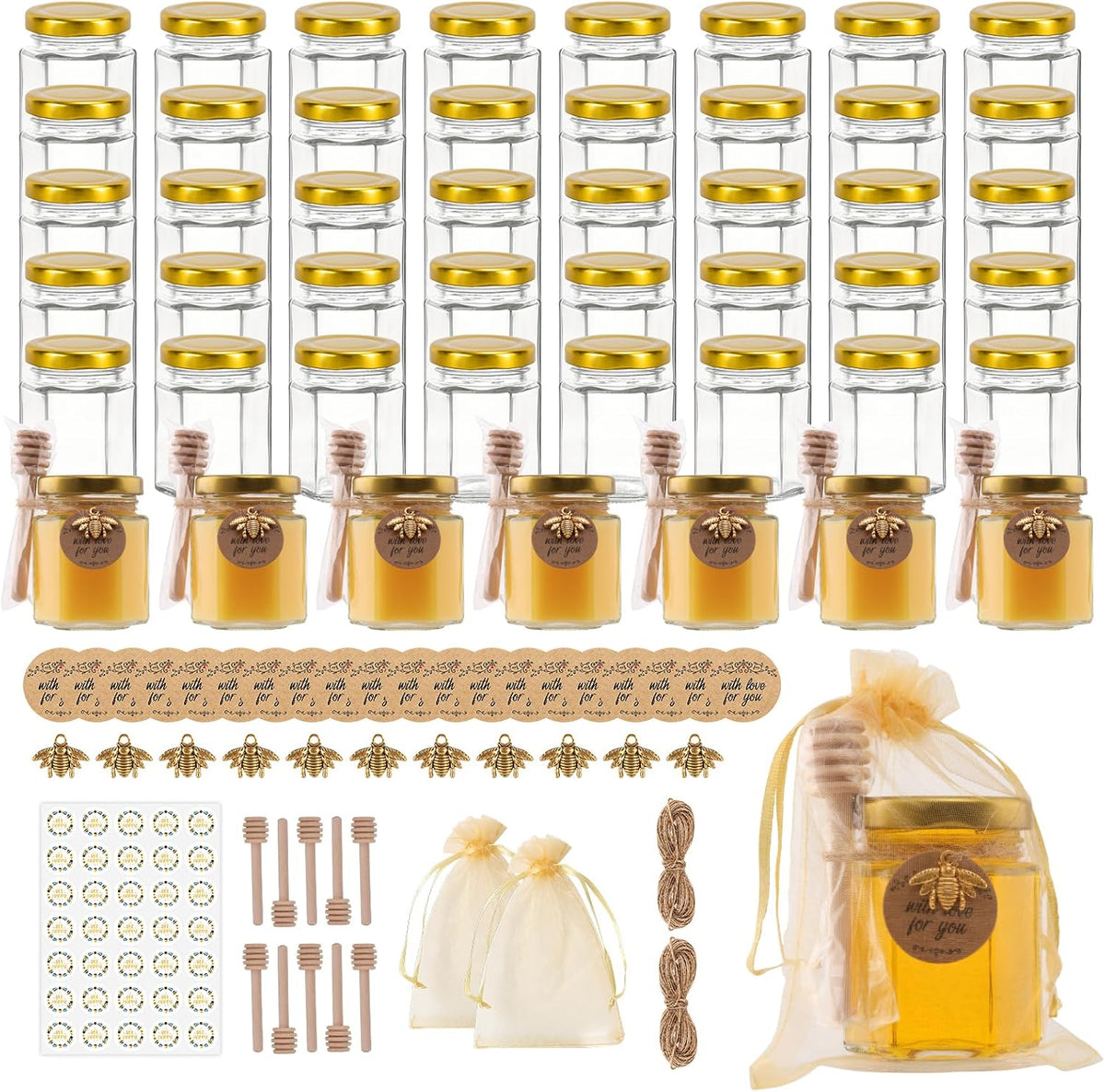 3 oz Mini Glass Honey Jars 48 pcs Honey Jars with Wood Dippers