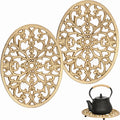 2 Pack Cast Iron Trivets, Decorative Oval Metal Trivets, 9.6"x7.3", Gold