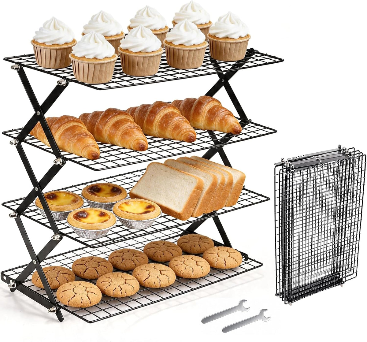 4 Tier Collapsible Wire Cooling Rack, Adjustable Stackable Baking Rack