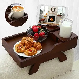 GHKINMAL Couch Cup Holder Tray, 15.4"x9.9" Large 4 in 1 Couch Armrest Table with 360Rotated Phone Holder, Non-Slip Clip on Side Table for Drinks/Remote/Snacks, Ideal Gift for Husband, Wife, Parents