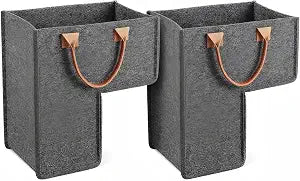 Stair Storage Basket 2-Pack with Handles, Collapsible & Anti-Slip Staircase Organizer for Carpeted & Wooden Stairs  Perfect for Clothes, Books, Toys, Tools, and Magazines (16" Step)