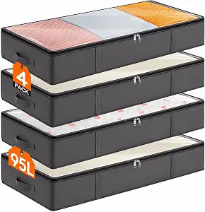 Lifewit 95L 4 Pack Under Bed Storage Container, Blanket Organizer, Gray